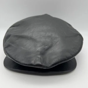 Vtg United Hatters Cap & Millinery Black Leather Cabbie Hat Medium Made in USA - Picture 1 of 16