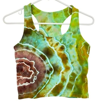 Camiseta sin mangas Geode Tie Dye corta para mujer talla pequeña hecha a mano espalda deportiva camisa recortada Foto 1 de 4