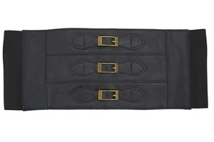 Lost Queen Black Y2K Goth Cyber Steampunk Triple Buckle Corset Waist Belt - Picture 1 of 4