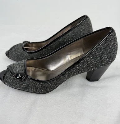 Туфли-лодочки Naturalizer размер 11 черные с открытым носком твид лакированная кожа отделка каблуки - Изображение 1 из 4