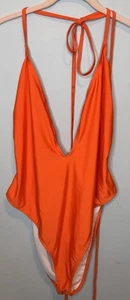 Boohoo Badeanzug tief ausgeschnitten Einteiler zum Binden Größe US 16 orange neu - Bild 1 von 6