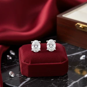Christmas Gift Solitaire Lab Grown Diamond Stud Earring 1.55 Ct 14K White Gold - Picture 1 of 4