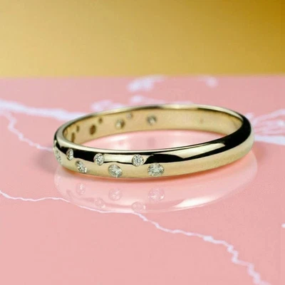 1 Ct Round Cut White Moissanite Wedding Band Ring 14K Yellow Gold Plated - Image 1 of 4