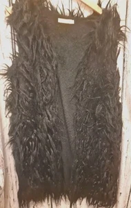 Vera And Lucy Size M/L black Faux Fur Fleece Lined Gilet Warm Hippie Festival - Picture 1 of 4