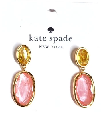 Kate Spade High Shine Double Drop Earrings Pink Multi Cubic Zirconia KL454 New - Image 1 of 4