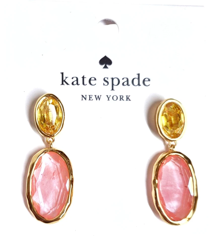 Kate Spade High Shine Double Drop Earrings Pink Multi Cubic Zirconia KL454 New - Image 1 of 4