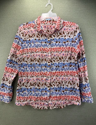 J. McLaughlin Shirt Women's L White Multi Floral Textured Preppy Button Down - Image 1 of 4