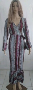 R. Vivimos Women Summer Long sleeve Warp Boho Maxi Dress Open Forward Sz.M Vd.7 - Picture 1 of 4