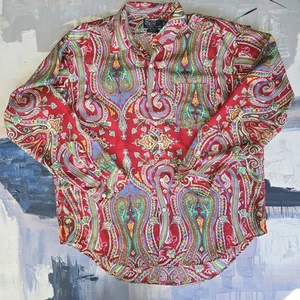 Camisa De Colección Polo Ralph Lauren 100% Seda Talla XL Para Hombres Cachemira Psicodélica Abotonada - Imagen 1 de 6