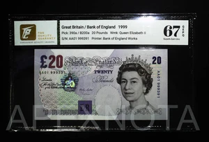 [AA01 PREFIX] GREAT BRITAIN 20 POUND 1999 P390 SUPERB GEM 67 UNC EPQ QEII 999 - Picture 1 of 2