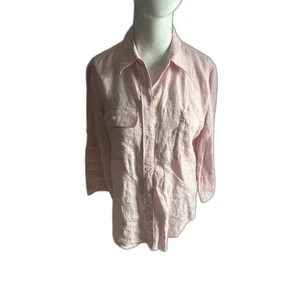Lauren Ralph Lauren Linen Shirt for Women Sz S Button Down Pocket Accent Pink - Foto 1 di 7