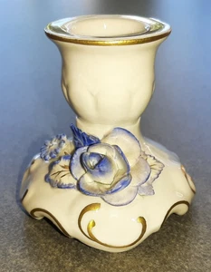 Porzellan Kerzenständer Stempel: N mit Krone in weiß Blumenmotiv für Tafelkerze - Bild 1 von 6