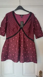 New Ladies New Look Burgandy Red Polka Dot Maternity Blouse Top Size 14 Satin - Picture 1 of 7