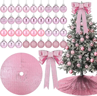 38 Pcs Mini Pink Christmas Tree Decorations Set 48 Inch Ornaments - Image 1 of 4