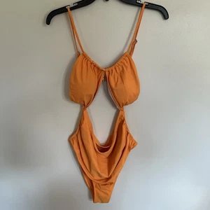 Women’s One Piece Orange Swimsuit Open Abdomen Area Size XL - Picture 1 of 12