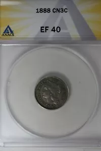 1888 .03 ANACS EF 40 Three Cent Nickel, Liberty Three Cent Piece - Picture 1 of 2