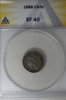 1888  .03  ANACS  EF 40  Three Cent Nickel, Liberty Three Cent Piece - Image 1 of 2