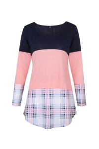 Autumn Womens Casual Long Sleeve Tunic Top Blouse Sweatshirt Color Block T-Shirt - Picture 1 of 29