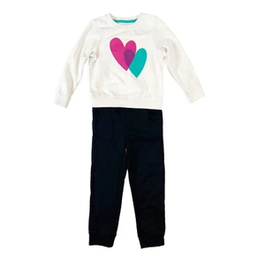 Cat & Jack Set Girls Size XS (4/5) White Sweatshirt Black Leggings Hearts - Picture 1 of 7