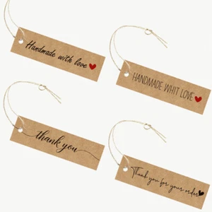 100/500Pcs Thank You Handmade With Love Business Kraft Paper Gift Tags Strings - Picture 1 of 18