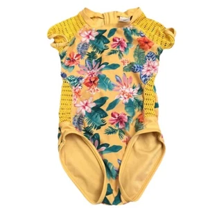 Art Class Girls 7/8 Swimsuit Short  Sleeve Floral Zip Up One Piece - Picture 1 of 3