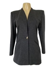 Donna Karan NY Blazer Jacket Gray Pure Wool One Button Long Sleeve Charcoal M 8 - Picture 1 of 7