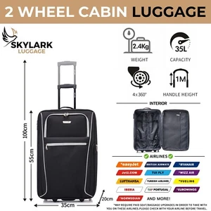 55x35x20 Ryanair EasyJet Suitcase Soft Luggage Lightweight 2 Wheel Travel Cabin - Picture 1 of 48