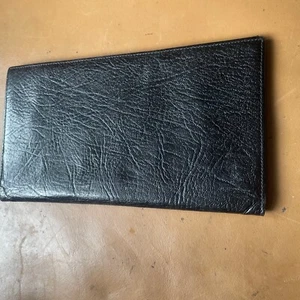 Bins Vintage Calf Leather Black Purse Wallet, Made England Cheque Book Holder - Picture 1 of 7