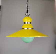 Large vintage industrial style yellow painted aluminium pull down lamp VTG