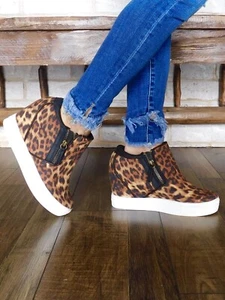 Neu im Karton nicht bewertet Schuhe Timmibelle Leopard Keilabsatz Sneaker Damen 9,5 SUPER SÜSS! - Bild 1 von 5