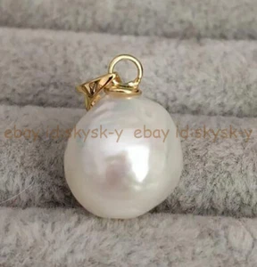 12-13MM AAA+ NATURAL WHITE SOUTH SEA BAROQUE EDISON PEARL PENDANT 14K GOLD - Picture 1 of 5