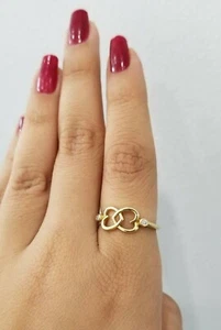 Clearance Yellow Gold Natural Diamond Double Heart Ring Anniversary Ladies Band - Picture 1 of 11