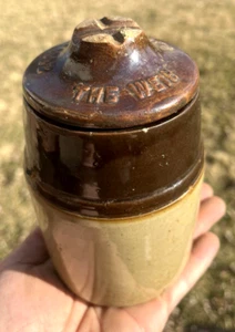 NICE STONEWARE FRUIT JAR W/THE WEIR LID PAT. 1892 PINT SIZE 1910'S ERA DUG L@@K - Picture 1 of 8
