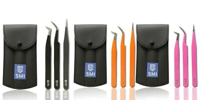 SMI-3 Farbe Wimpern Pinzette set Wimpernverlängerung Wimpernpinzette mit Etui, - Bild 1 von 2