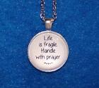 PRAY LIFE bible crystal pendant SILVER sterling necklace man woman FREE gift box