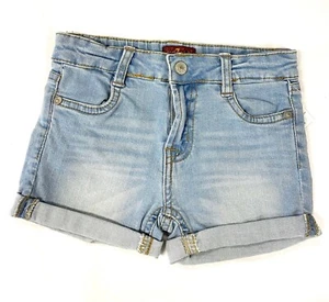 NEW 7 For All Mankind Light Wash Rolled Cuffed Cotton Blend Denim Shorts 5 Girls - Picture 1 of 3