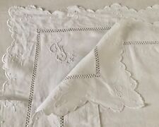 Antique Vintage French Pillow Sham Linen Hand Embroidery Monogram F