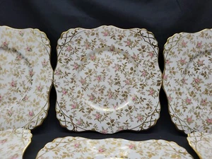 3 Tuscan Fine Bone China England Square Plate Gold & Pink Chintz SUNSHINE # 5070 - Picture 1 of 22