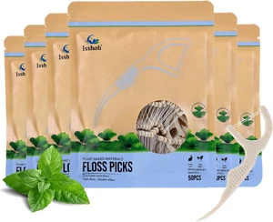Biodegradable Plant Based Dental Floss Picks 300 Count Vegan Eco Friendly Mint - Picture 1 of 12