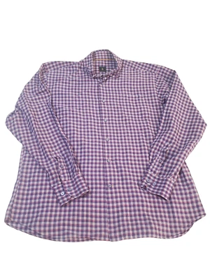 Robert Talbott Linen Men Classic Button Up Shirt Large Purple Plaid Quiet Luxury - Image 1 of 4