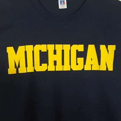 Camiseta deportiva de colección de los 80 University Michigan Wolverines XL deletreada Russell Foto 1 de 4