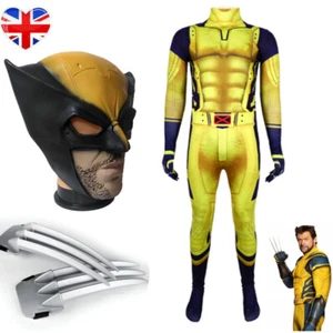 Kids Boys Halloween Deadpool Wolverine Cosplay Costume Mens Jumpsuit Claws UK - Picture 1 of 25