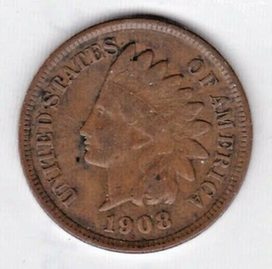 1908 INDIAN HEAD CENT in FINE condition : stk h104 - Imagen 1 de 5