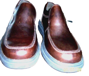 Hush Puppies Dark Brown Leather Slip On Shoes Men's Size 9M - Picture 1 of 5