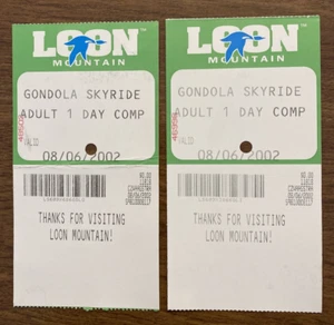 (2) Boletos de colección para adultos Loon Mountain Gondola Skyride 2002 Lincoln NH P4a - Imagen 1 de 10