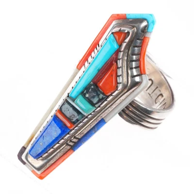 Anillo David Tune Navajo grande plata esterlina coral/turquesa/lapislázuli talla 10,75 Foto 1 de 4