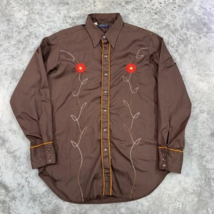 Vintage DeeCee Rangers Shirt Mens 16L Brown Western Floral Embroidered USA 70s - Picture 1 of 8