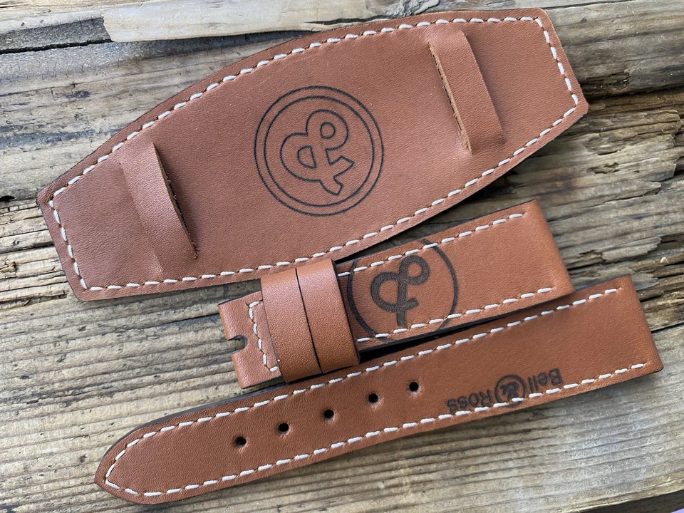 22/18mm handmade leather watch strap, Bell & Ross logo + Pad - Image 1 of 4