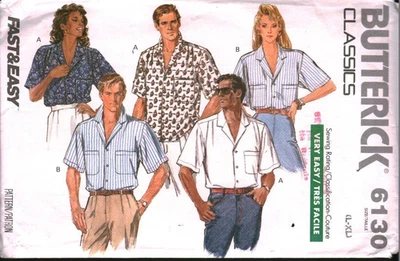 6130 Vintage Butterick SEWING Pattern Misses 1990s Loose Fitting Button Up Shirt - Image 1 of 2