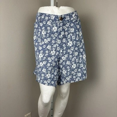 Pantalones Cortos Antiguos Azul Marino Mezcla Lino Talla 18 Plus Floral Verano Exterior Cottagecore Playa Foto 1 de 4